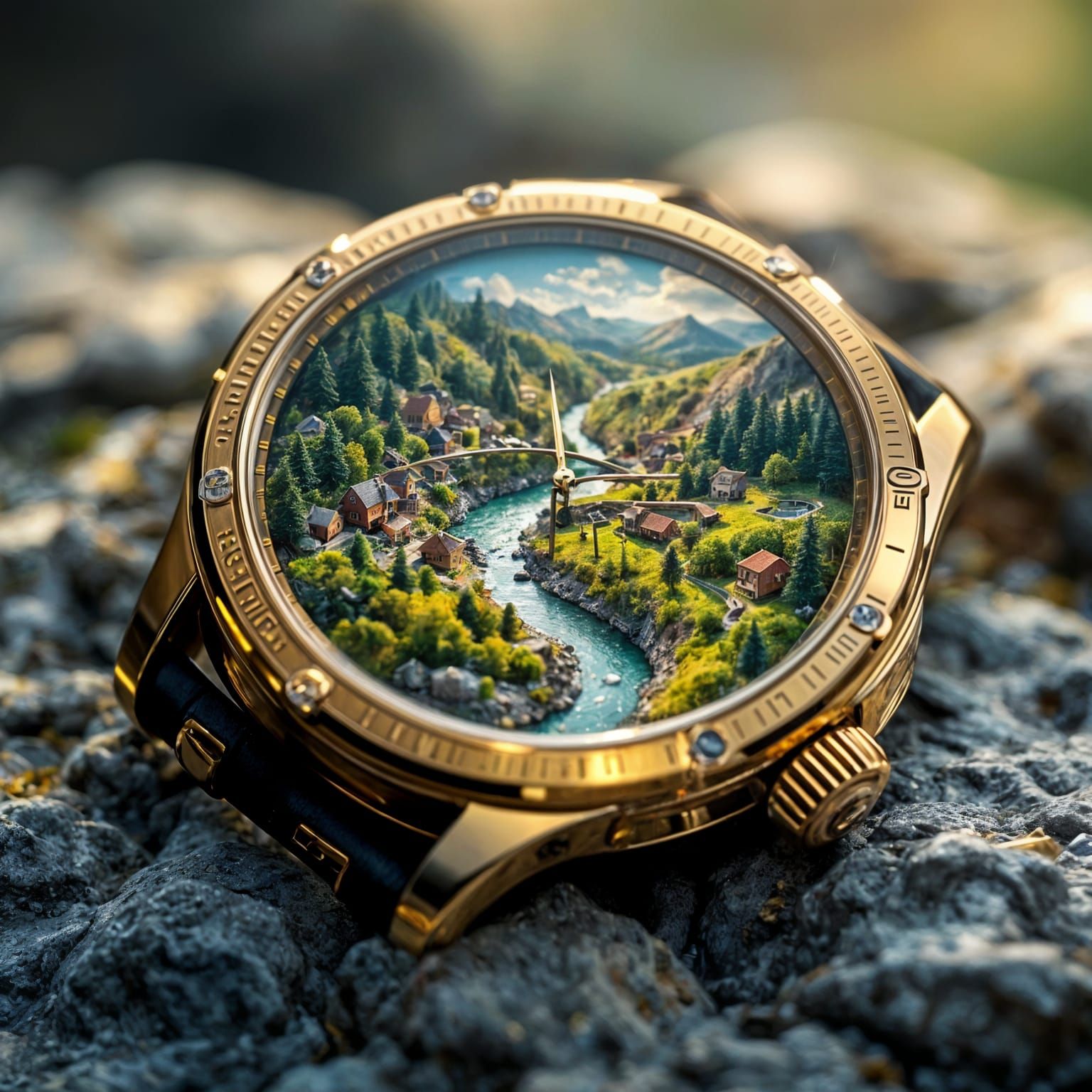 Luxury Wristwatch Radiates Golden Splendor on Rocky Terrain