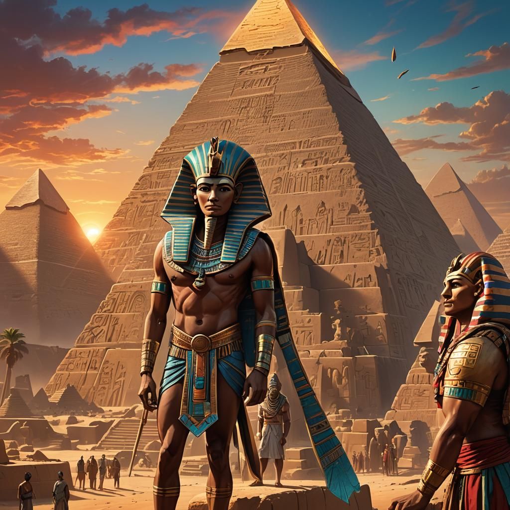 Egyptian Pharaoh at Giza: Marvel-Style Concept Art