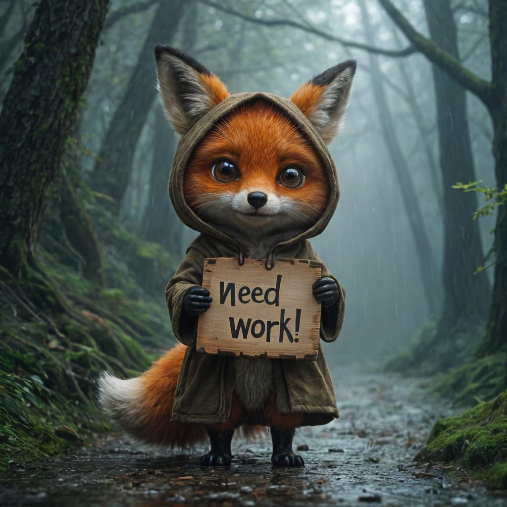 Sad Fox in Woods Seeks Employment