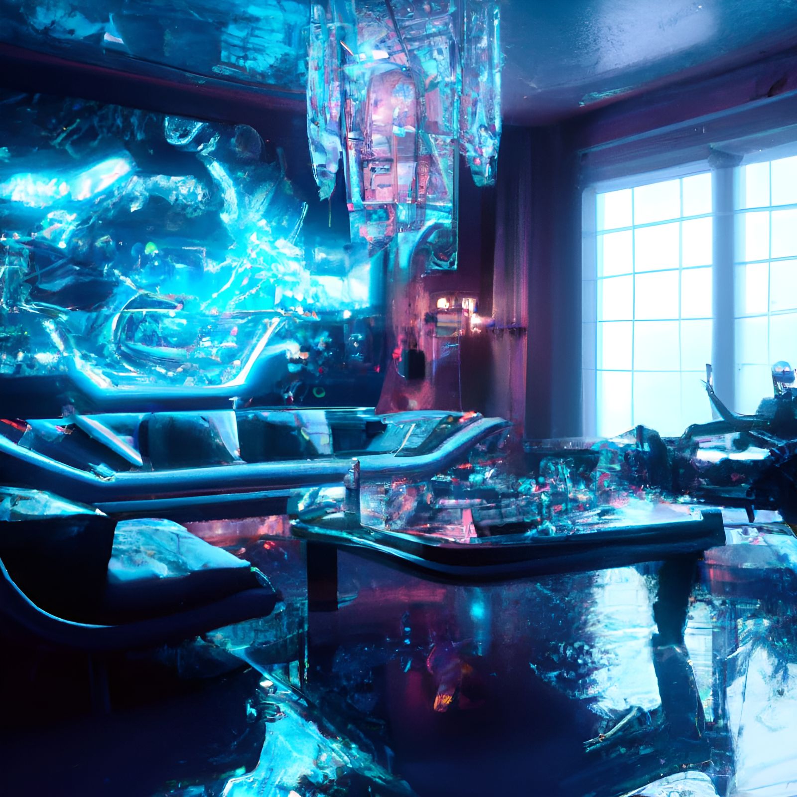 Hyperdetailed Futuristic Living Room in Cyberpunk Style