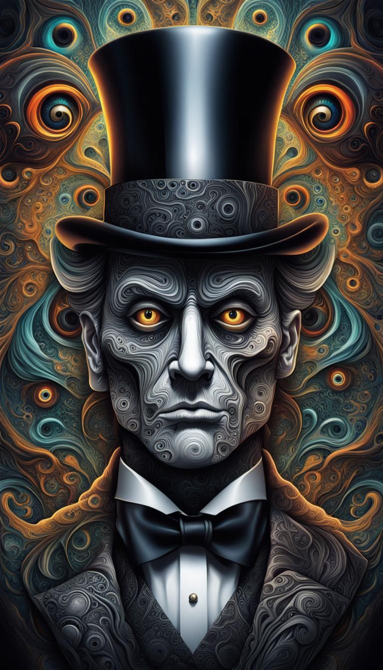 Hyperrealistic Man in Top Hat: Abstract Fractal Art