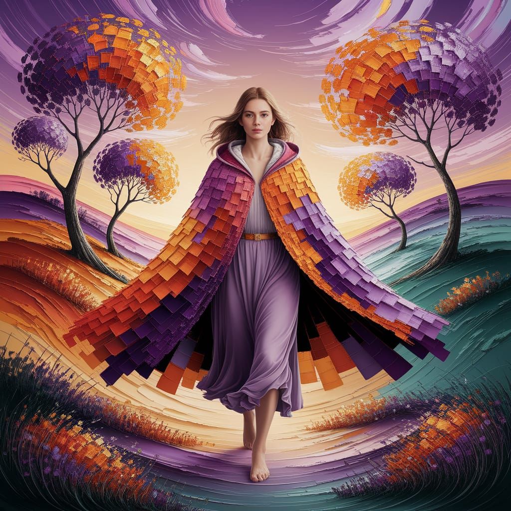 Surreal Impasto Oil Painting of a Serene Woman in a Dreamlik...