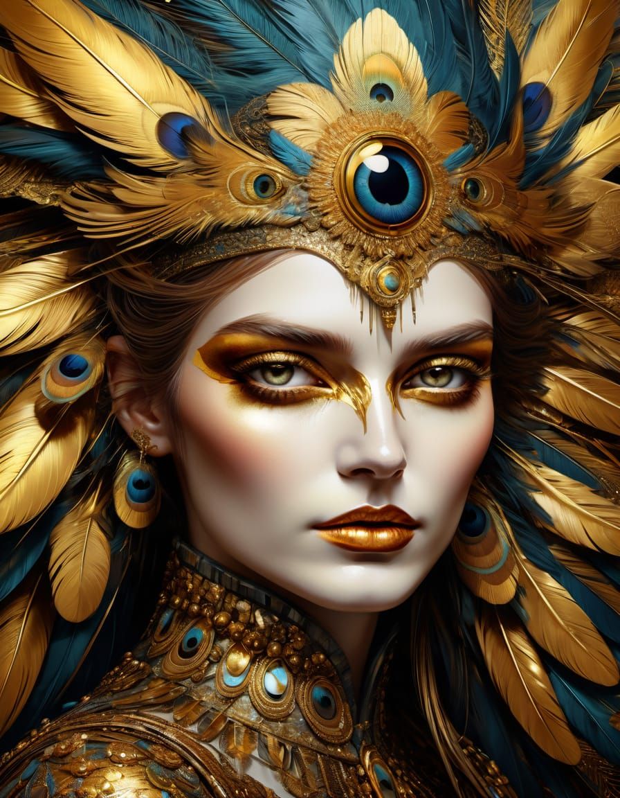 Bird-Woman Portrait in Welz Stein Style