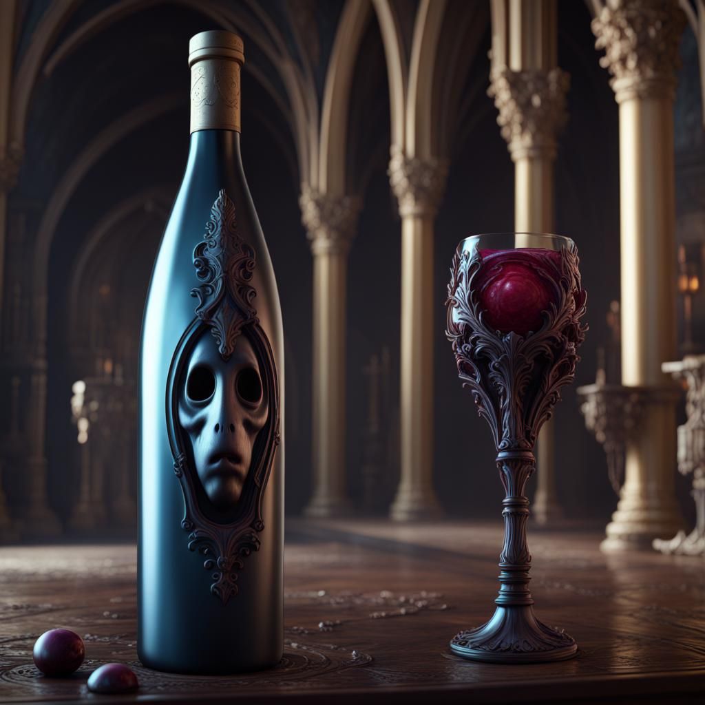 Gothic Alien Wine Bottle: Detailed Matte Painting