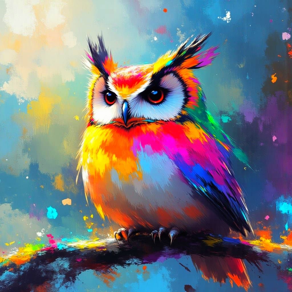 Expressive Owl Painting in Impressionist Style