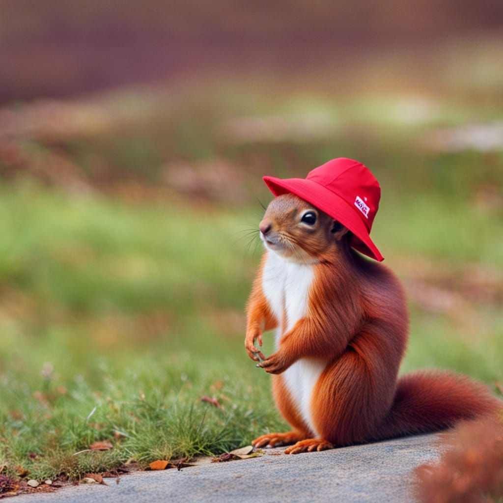 Red Squirrel Dons Bucket Hat on College Campus