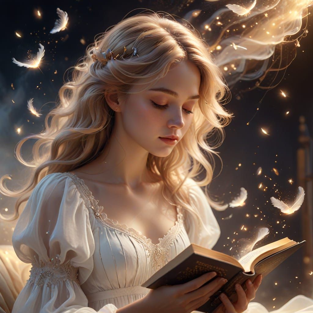 Girl Reading in Dreamlike Cloud Sanctuary