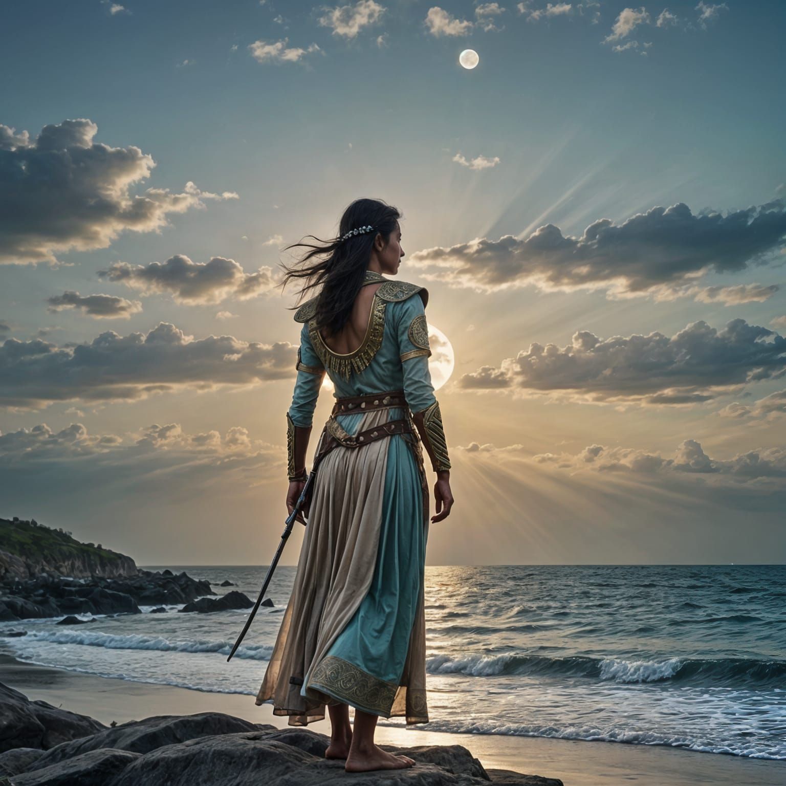 Pakistani Warrior Woman in Moonlight