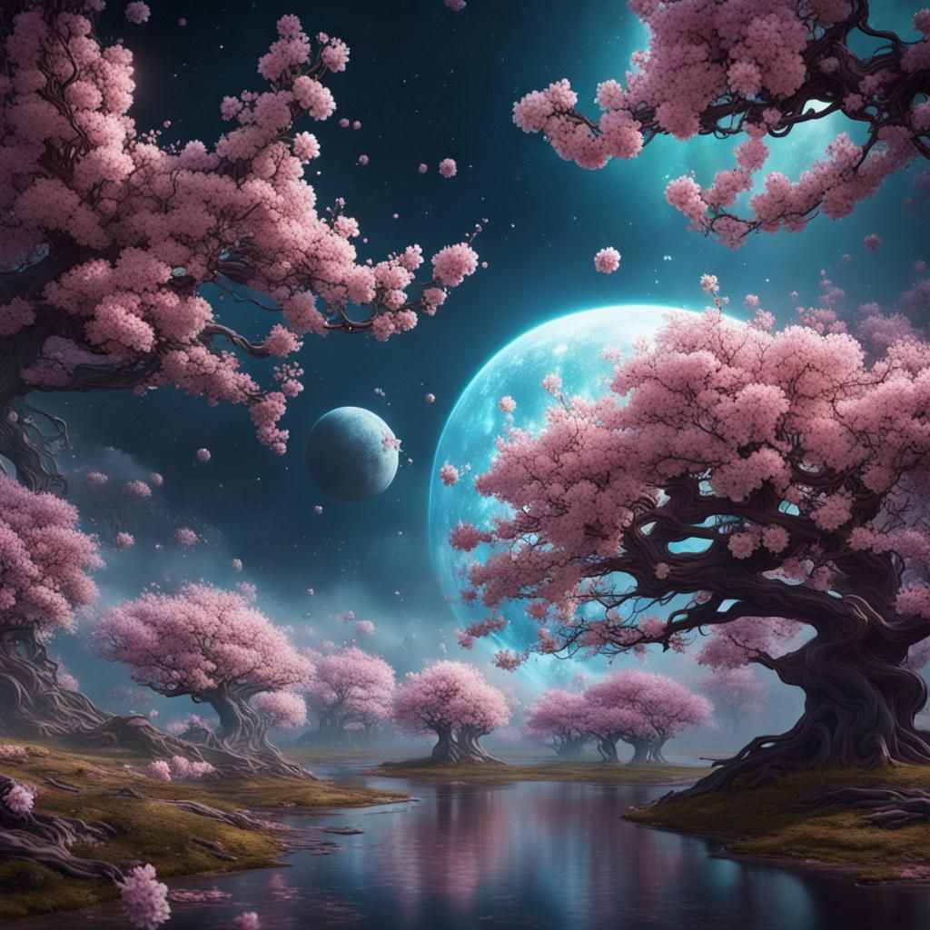 Fantastical Cherry Blossoms in Deep Space