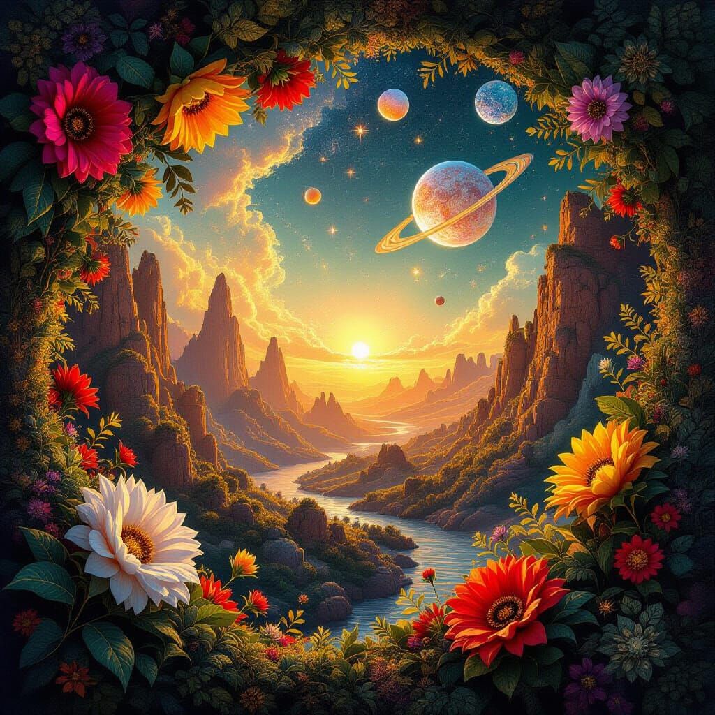 Interconnected Tapestry of Life in Cosmic Surrealism