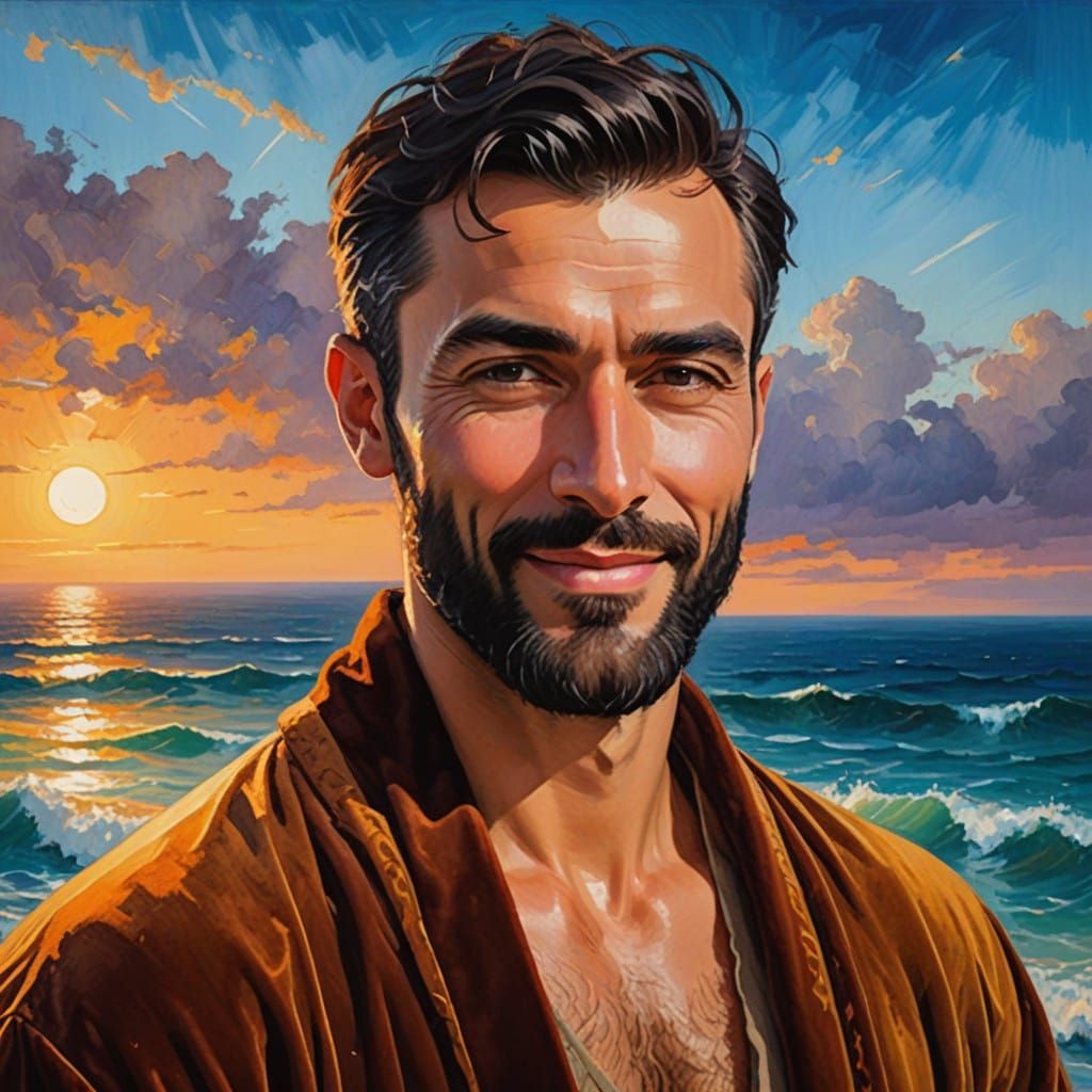 Neo-Expressionist Portrait of a Handsome Hirsute Man