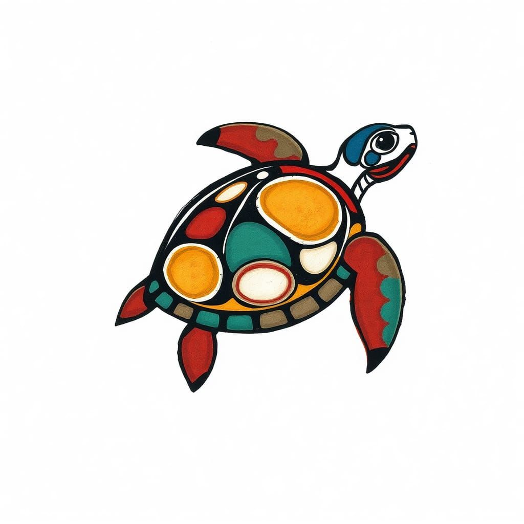Native Colors Turtle in Haida Art Style