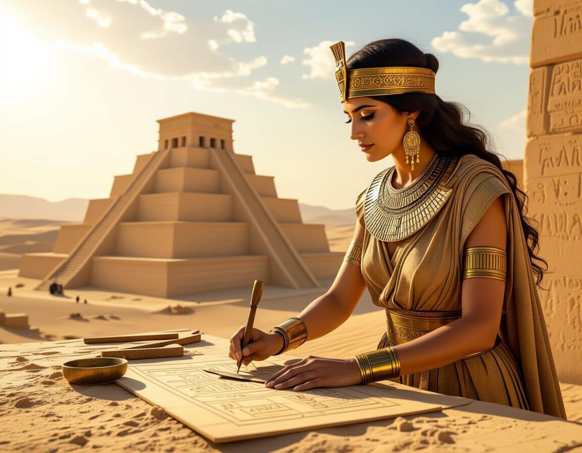 Bronze Age Architect Designing Ziggurat in Mesopotamian Dese...