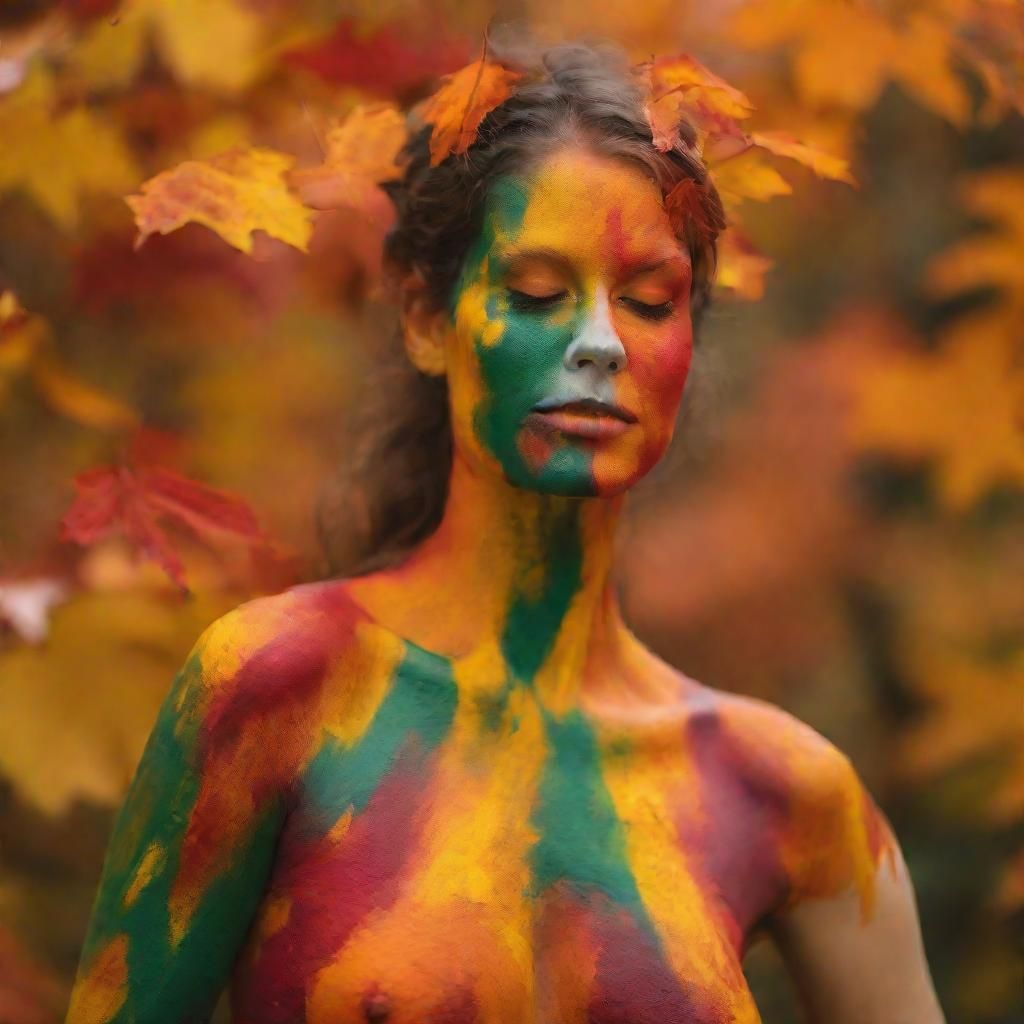 Autumn Body Art: A Woman Painted in Fall Colors
