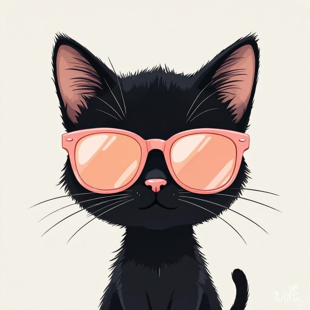 Pastel Illustration of Kid with Cat in Sunglasses