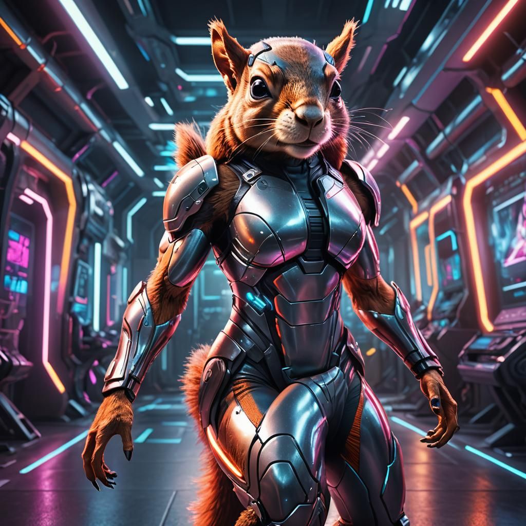 Muscular Squirrel in Sci-Fi Gear: Digital Illustration