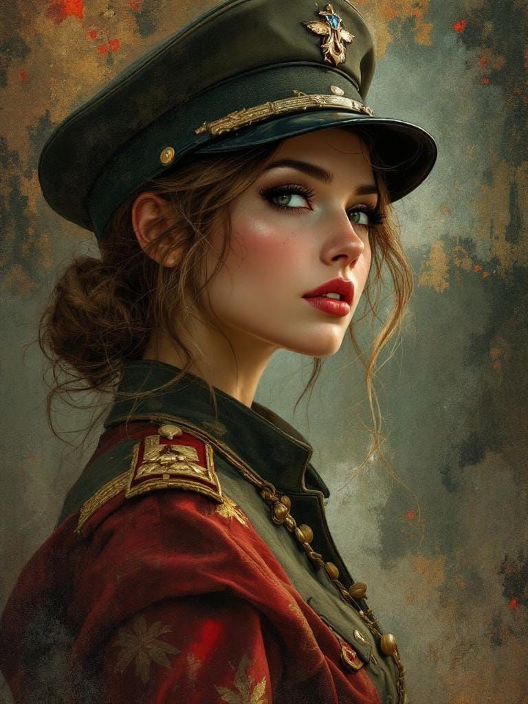 Pin-Up Army Captain in Art Nouveau Style