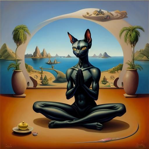 Sphynx cat in yoga lotus position