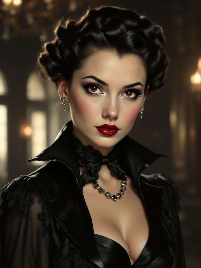 Elegant Vampire Pin-Up in Sepia Tone