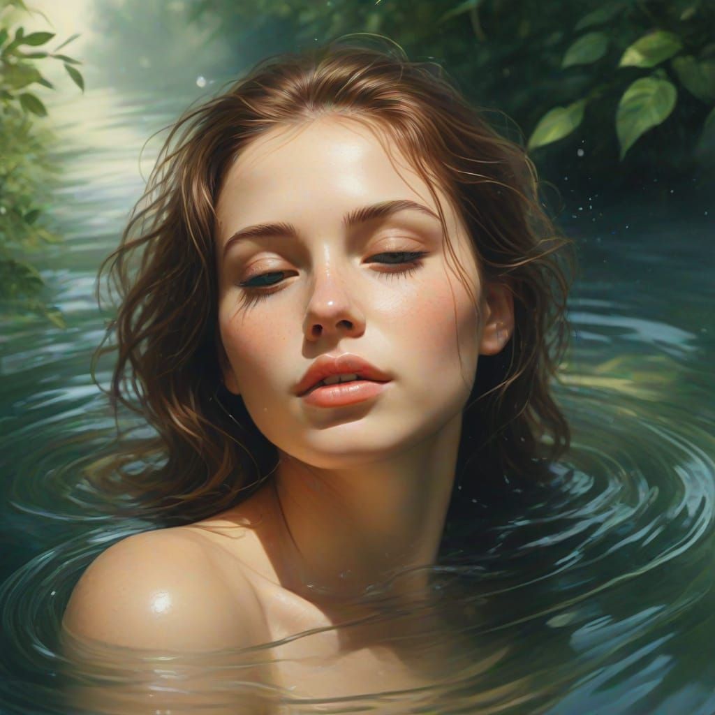 Dreamlike Watercolor Portrait of Serene Woman