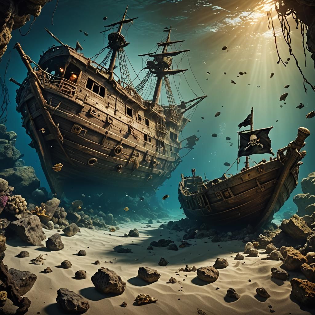 Underwater Pirate Shipwreck Matte Painting