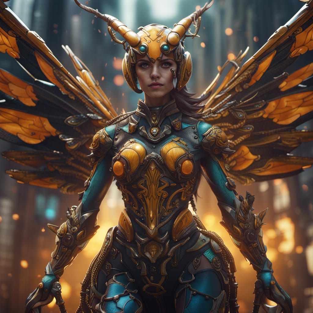Detailed Matte Painting of a Hornet Girl