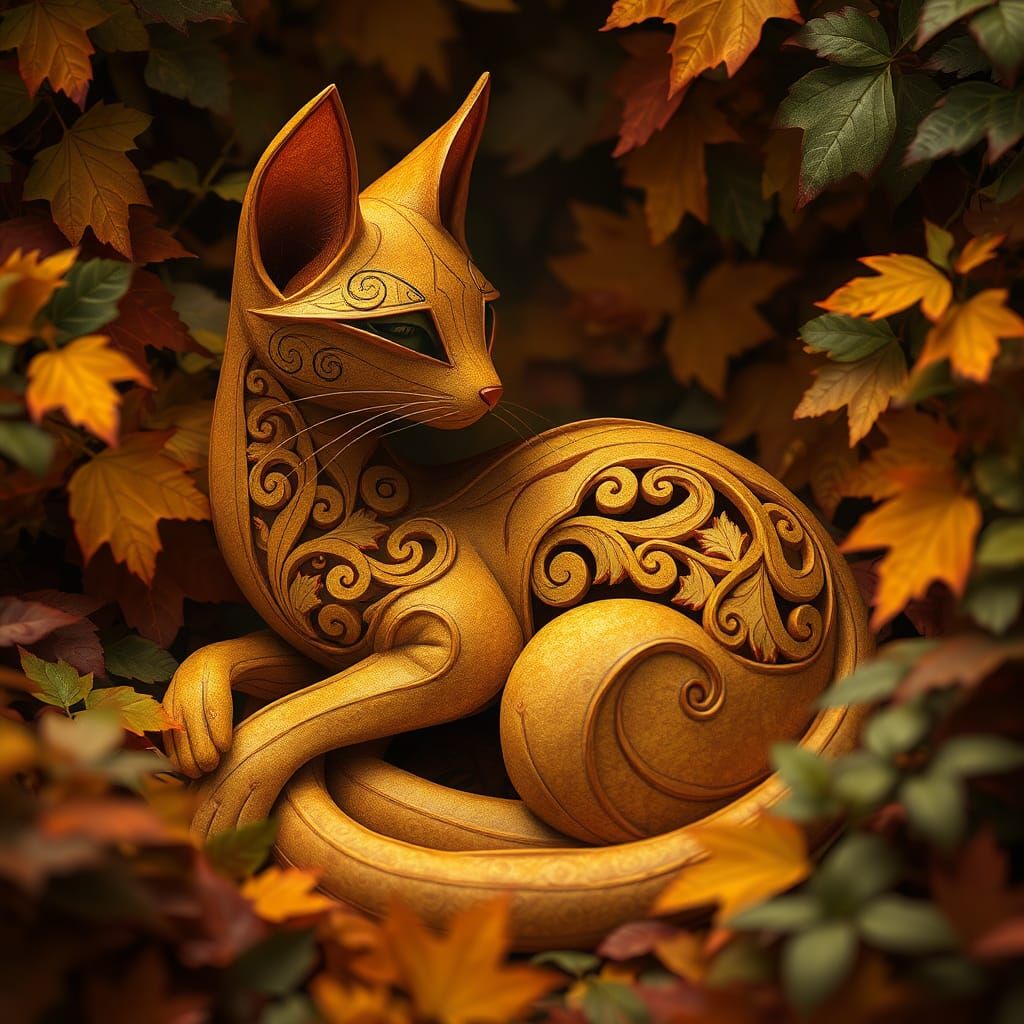 Autumnal Feline in Celtic Knotwork Style