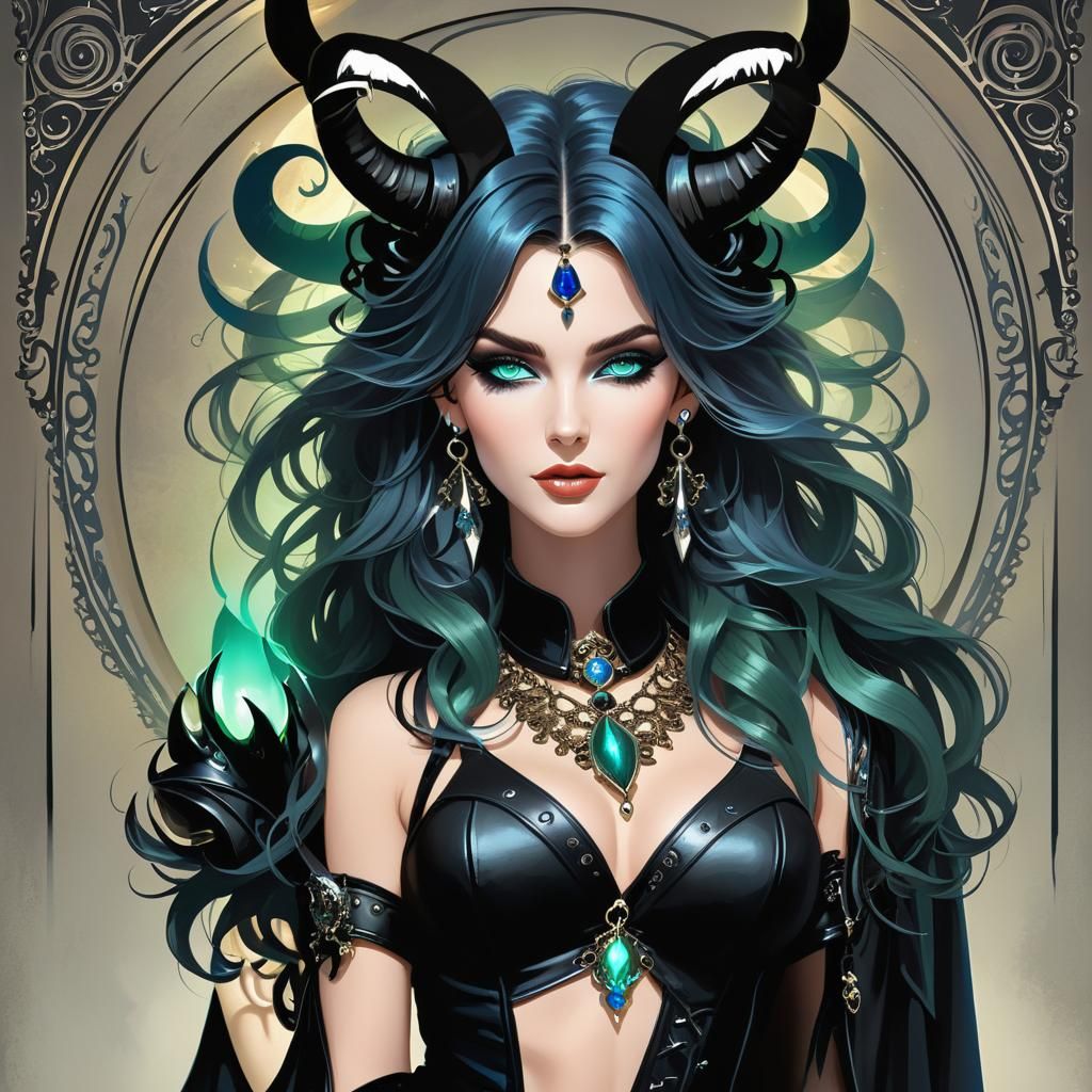 Beautiful Necromancer Woman in Ethereal Night Scene