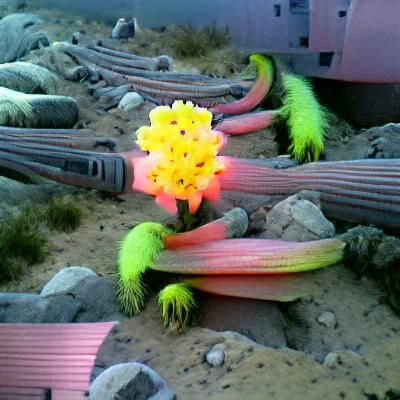 Neon Cactus Blooms in Desert Wasteland