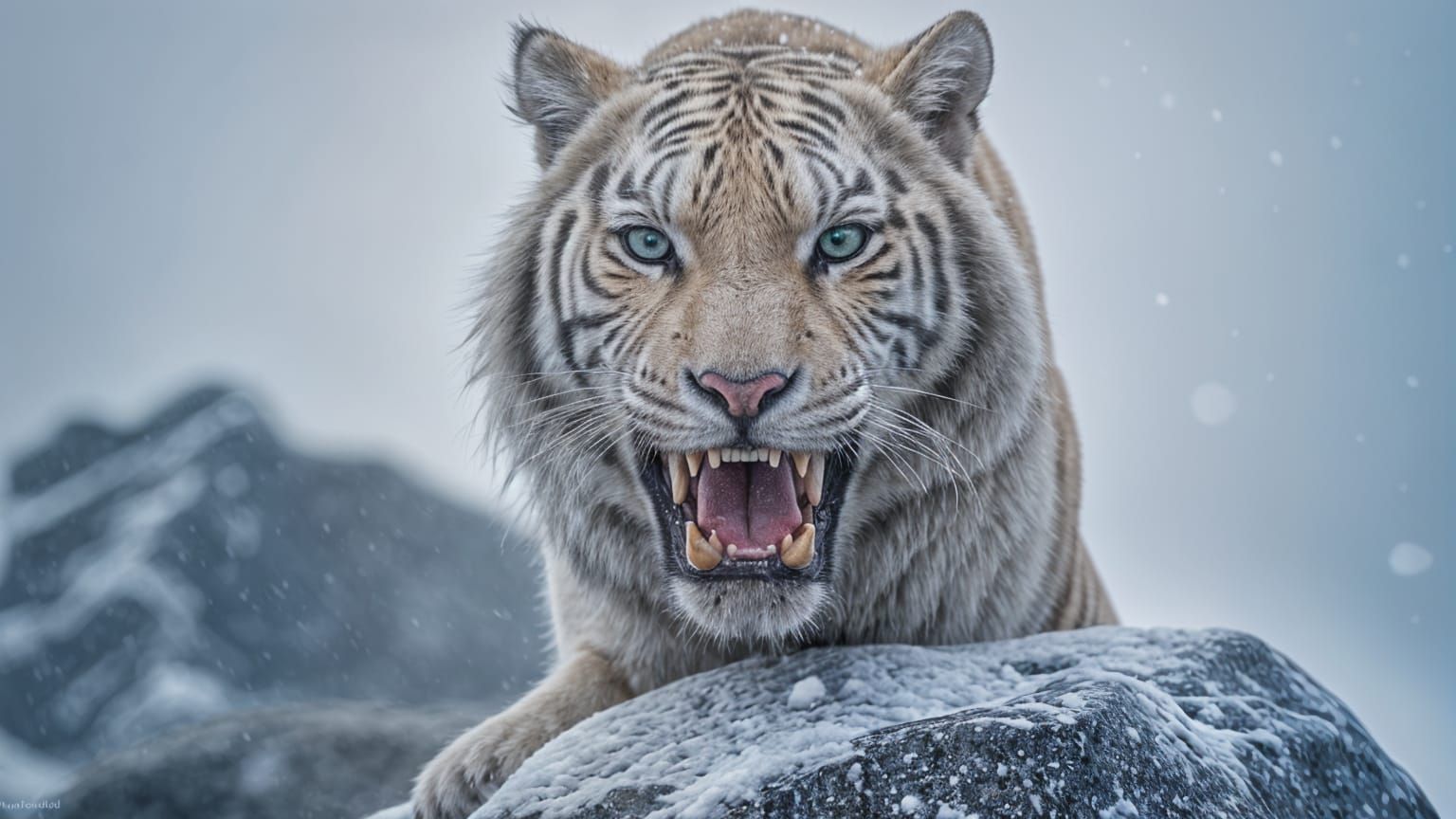 Albino Siberian Tiger Dominates Snowy Mountain Peak