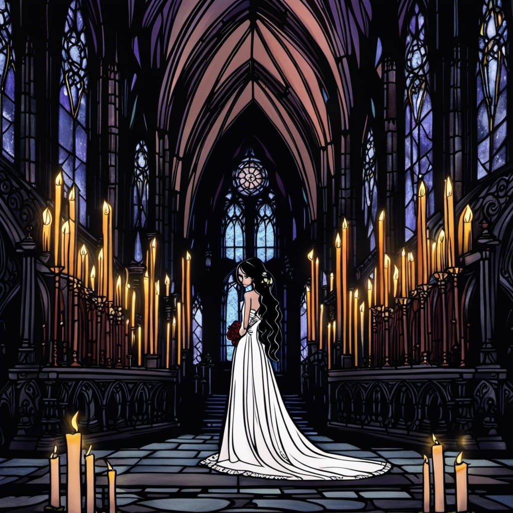 BRIDE APPROACHING THE GOTHIC ALTER