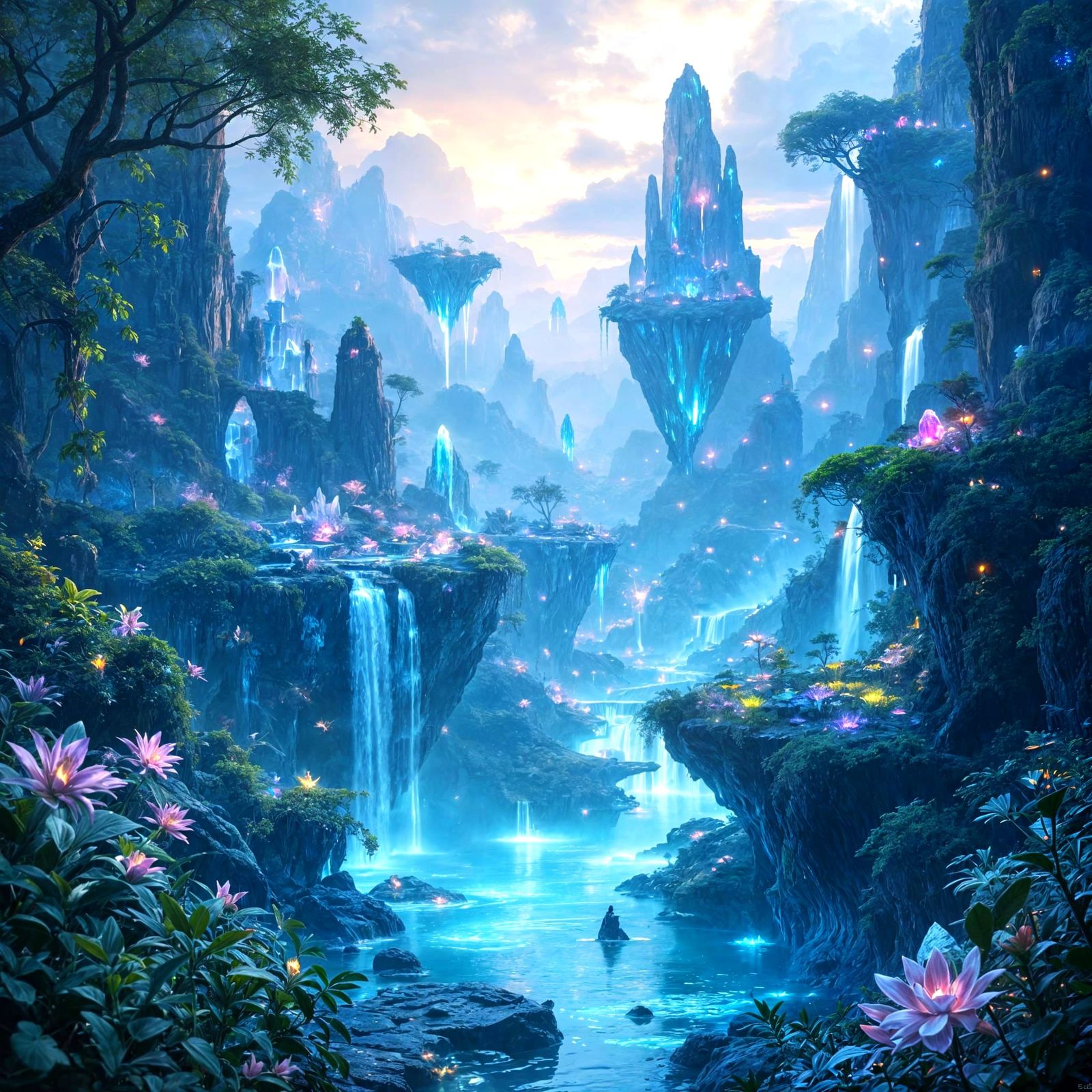 Bioluminescent Alien Garden with Crystal Flora