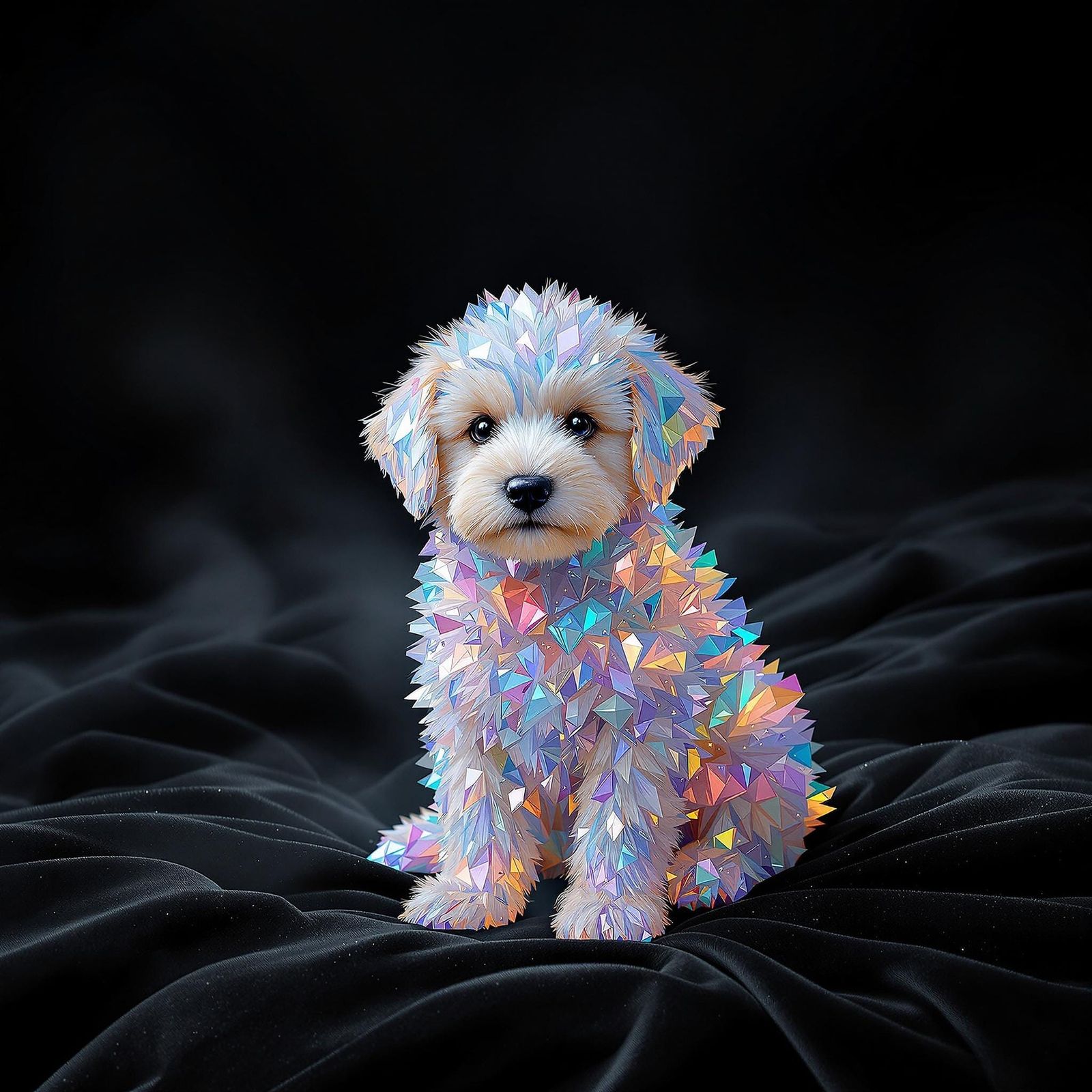 Ethereal Crystal Puppy in a Dreamy, Shimmering Realm
