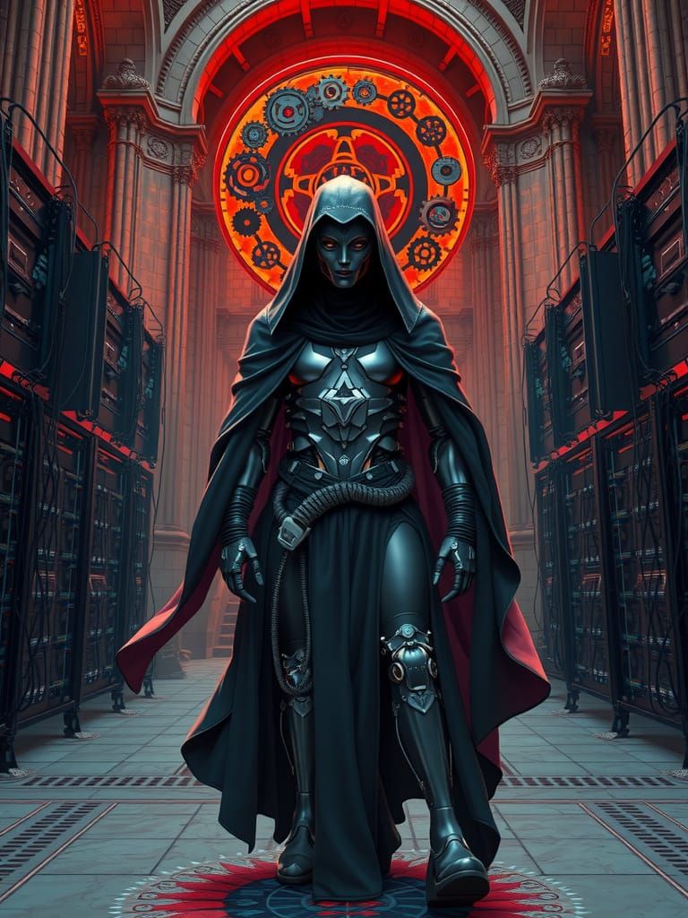 Cyberpunk Cathedral: Data Priest in Derelict Church