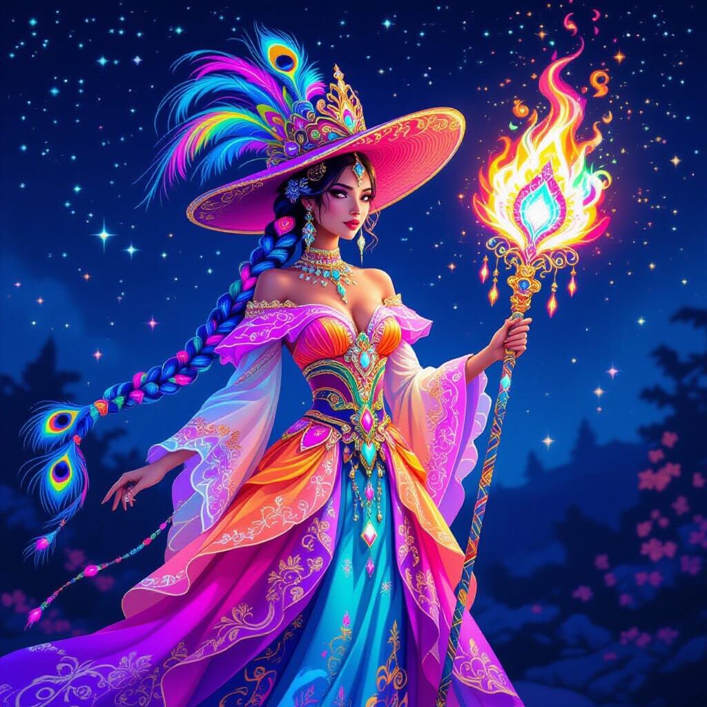 Mystical Neon Goddess in Digital Art Style