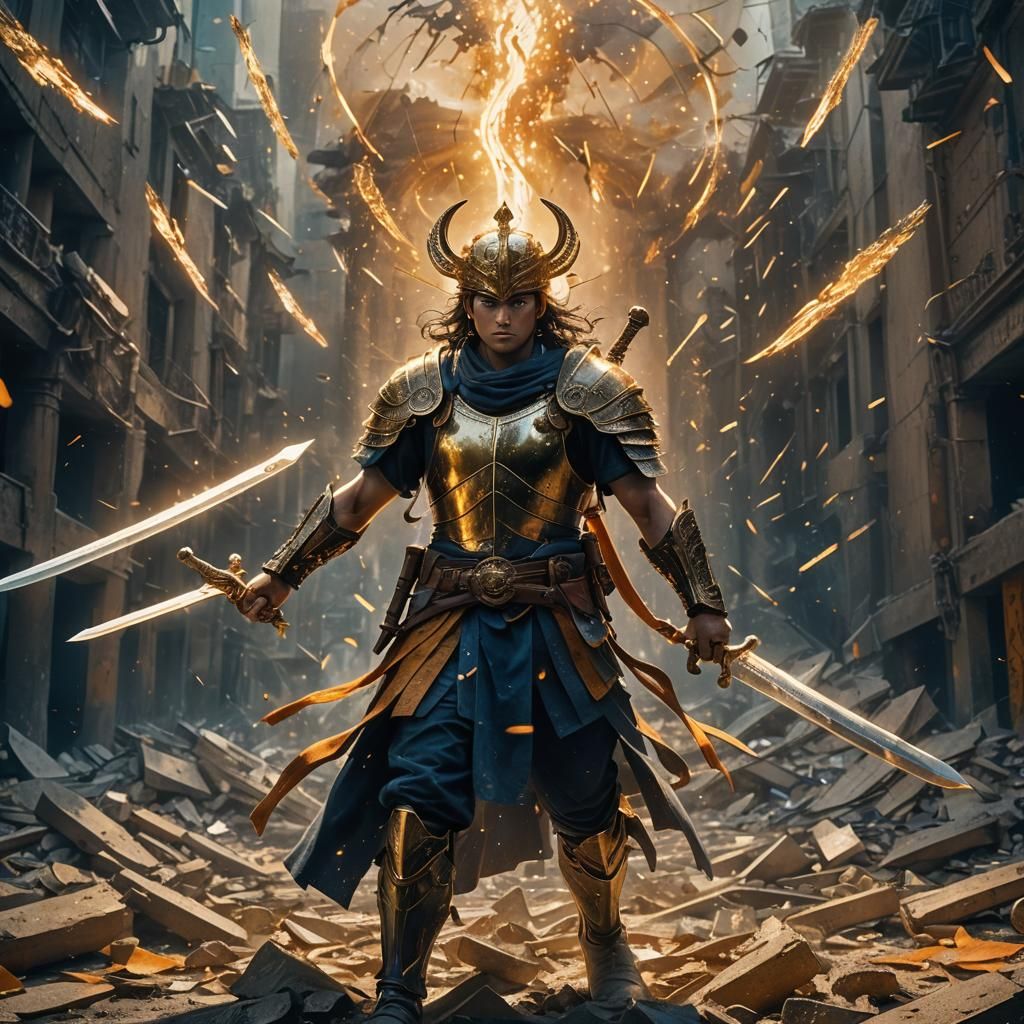 Majestic Warrior Awakening in Golden Light