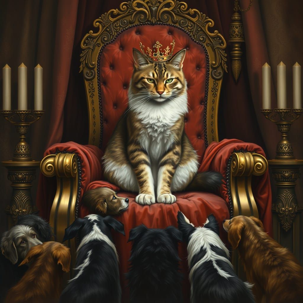 Regal Feline Sovereign Dominates Unfortunate Canines