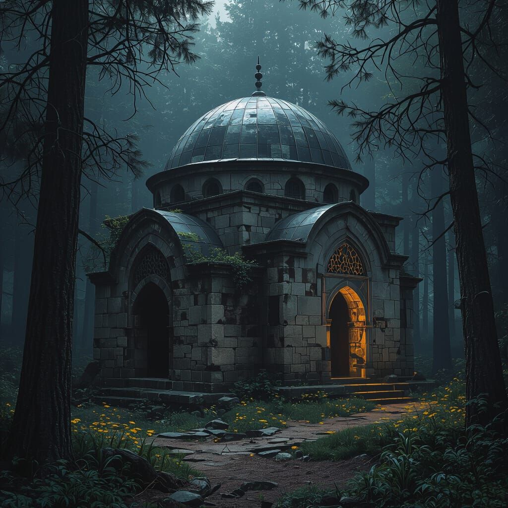 Hidden Seljuk Lodge with Oval Dome in Dark Forest