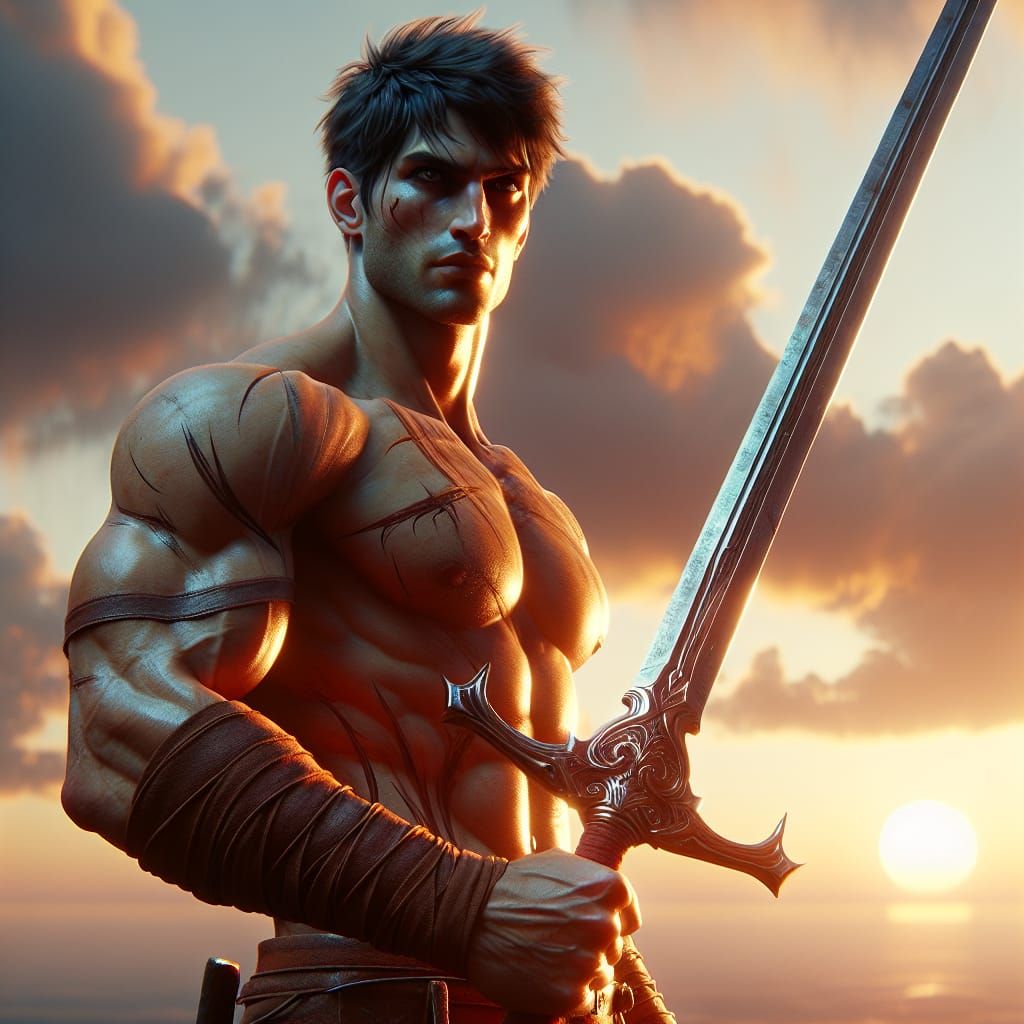 Fantasy Warrior with Glimmering Sword in Matte Painting