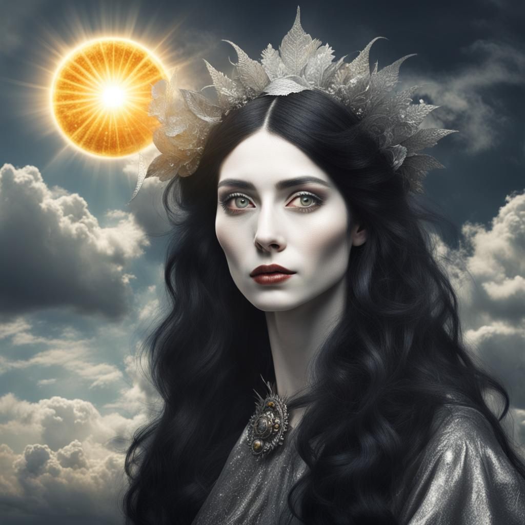 Surreal Silver-Skinned Witch in Divine Sunshine