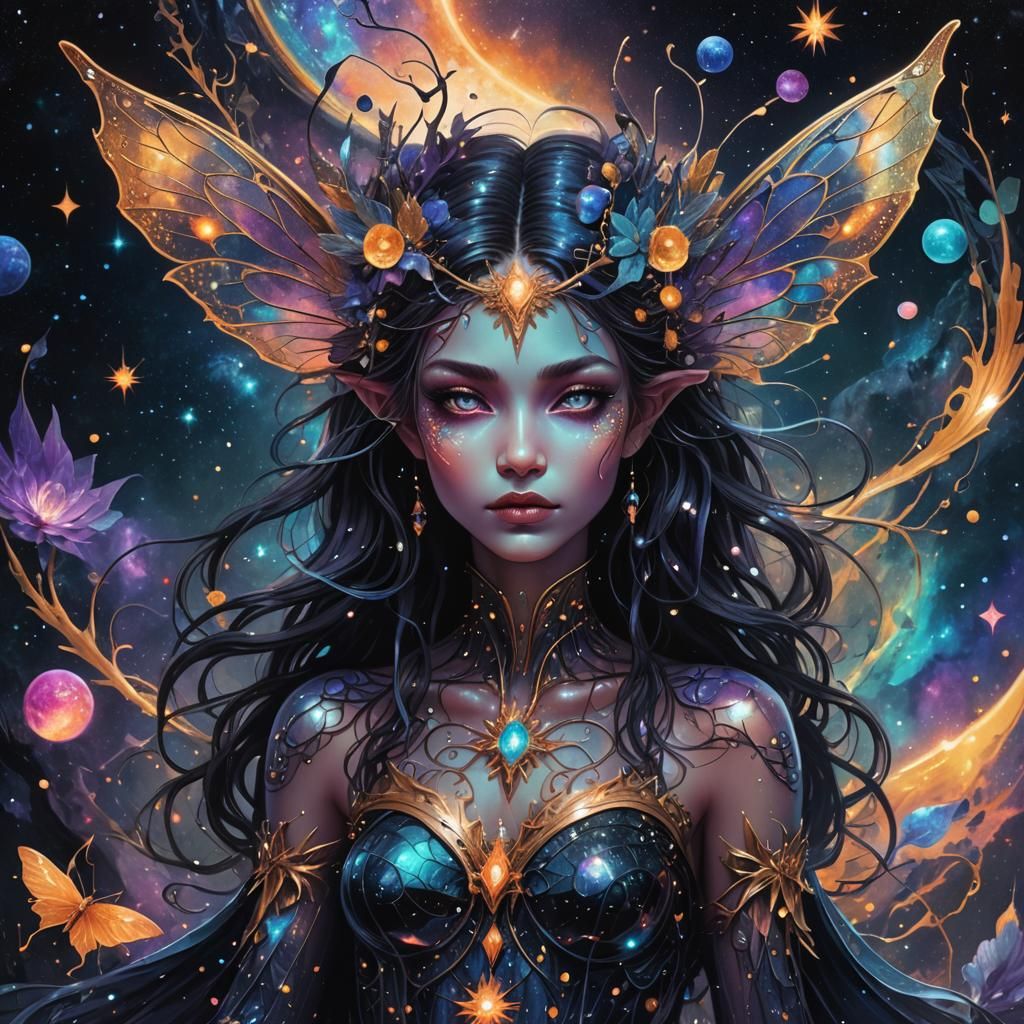 Dark Fairy: Holographic Astral Cosmic Illustration