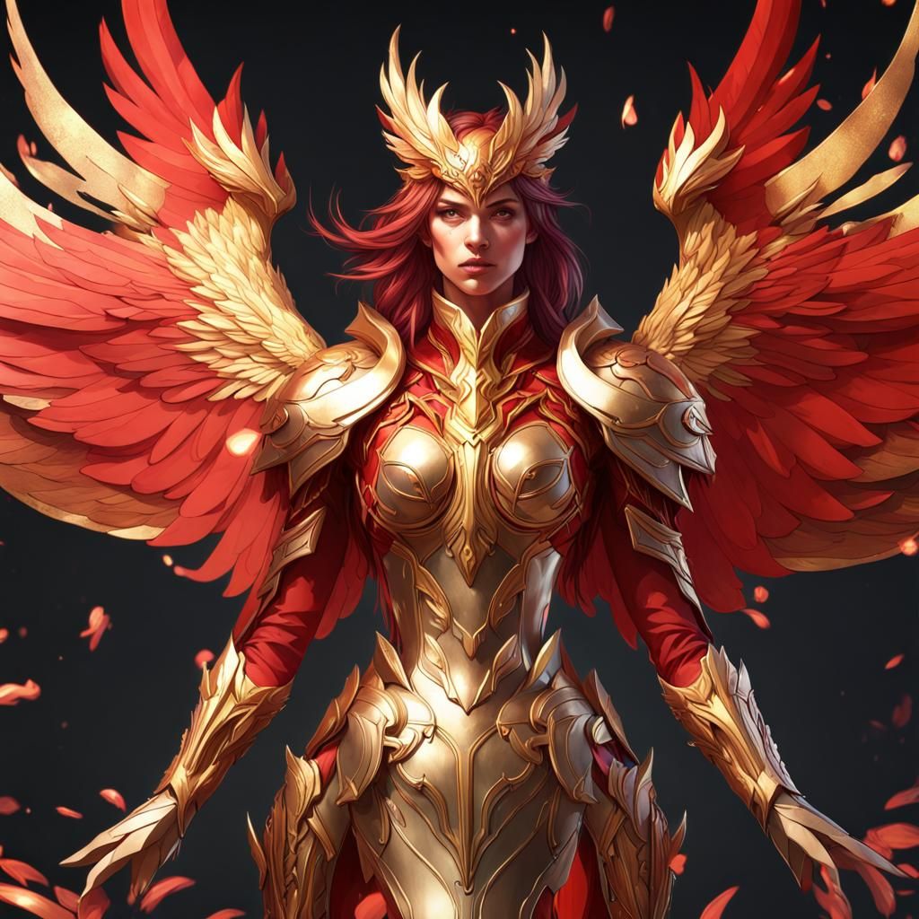 Magical Phoenix Armor Portrait in Hyperdetailed Style