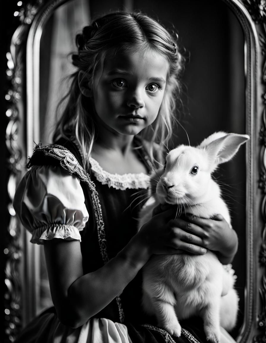 Alice in Wonderland Portrait with White Rabbit