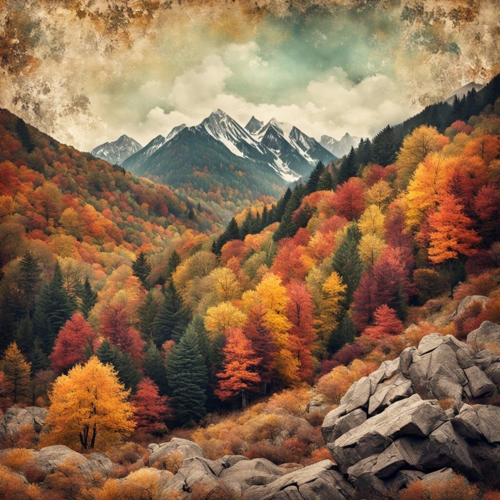 Vibrant Autumn Forest Landscape Impasto Painting