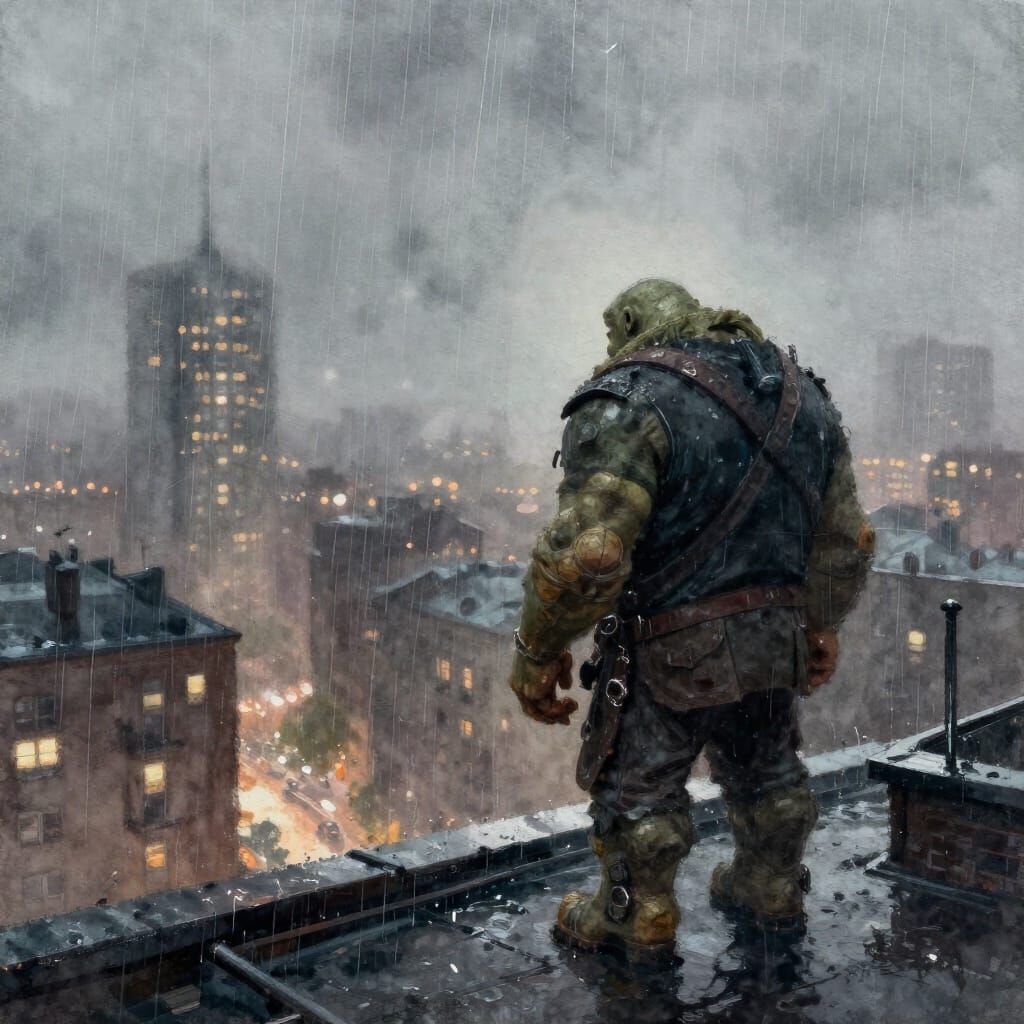 Ork Rooftop View in Misty Metropolis