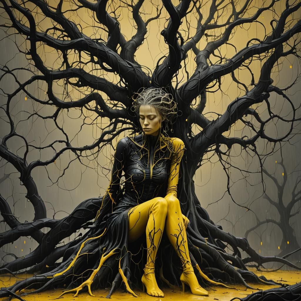 Dark Surrealism: Lady Under Twisted Tree
