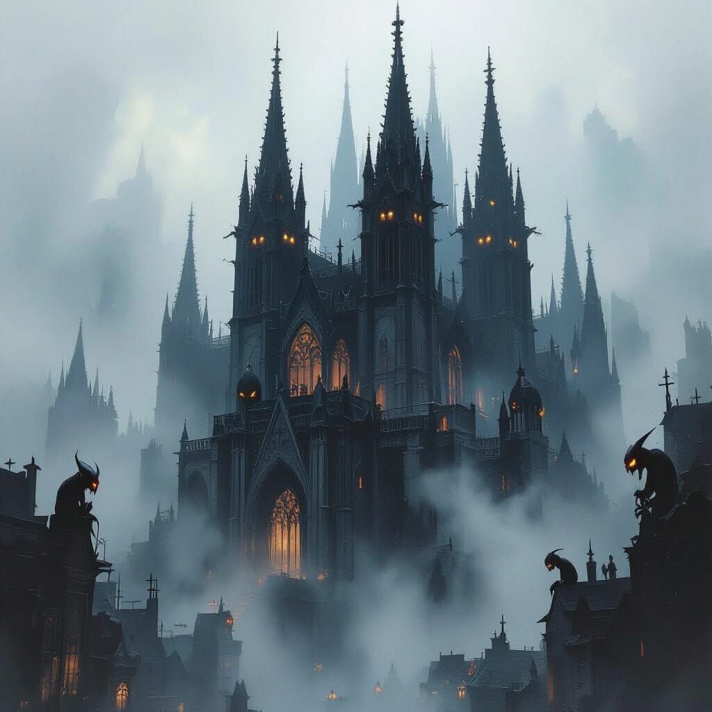 Mystical Gothic Cathedral in Dark Fantasy Style