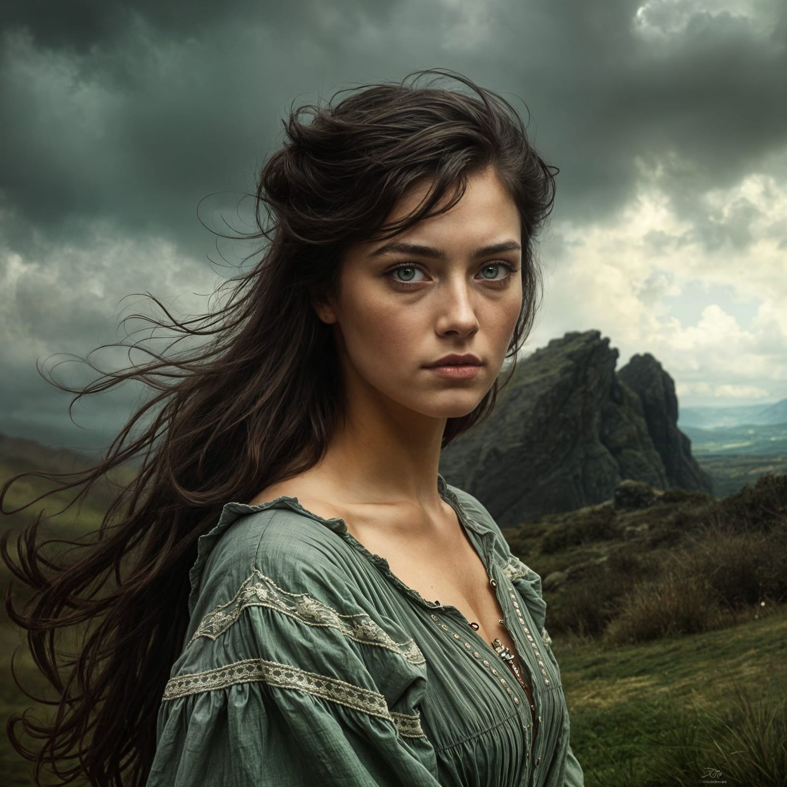 Catherine Earnshaw Portrait on Windswept Moor