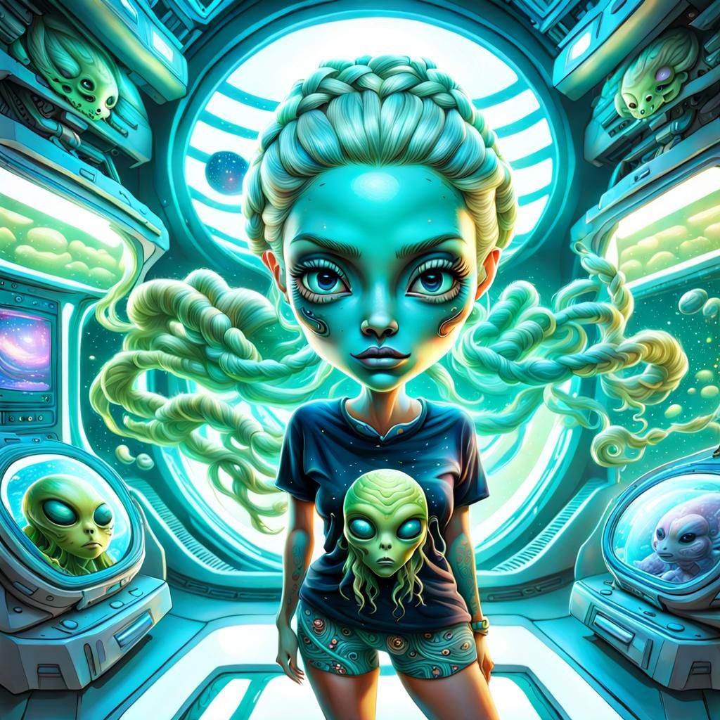 Woman Awakens with Alien: Hyperdetailed Sci-Fi Art