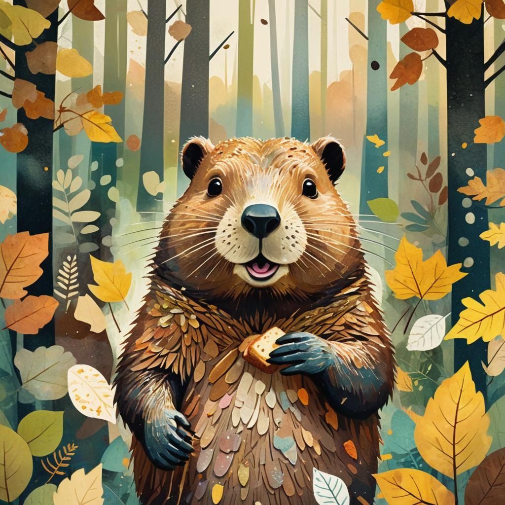 Breadcrumb Beaver in Forest: Eric Carle-Inspired Collage